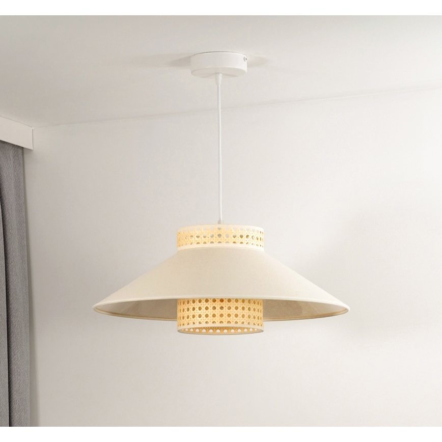 Duolla - Kattokruunu johdossa RIO RATTAN 1xE27/15W/230V halkaisija 45 cm beige/rottinki