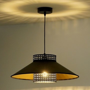 Duolla - Kattokruunu johdossa RIO RATTAN 1xE27/15W/230V halkaisija 45 cm musta/kulta