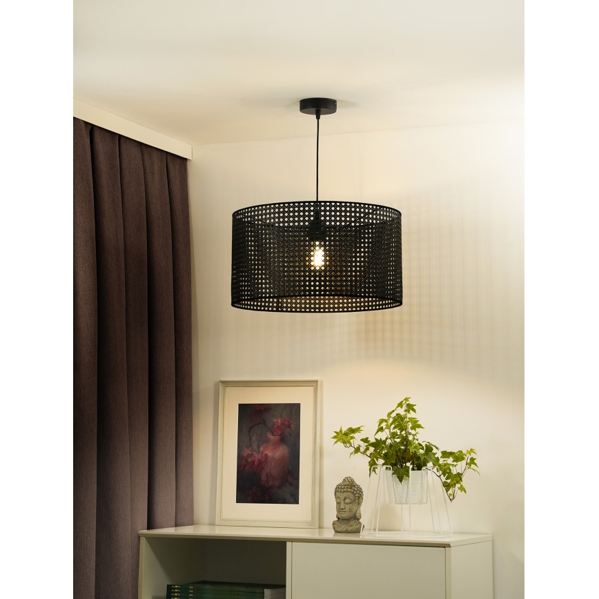 Duolla - Kattokruunu johdossa ROLLER RATTAN 1xE27/15W/230V halkaisija 45 cm musta