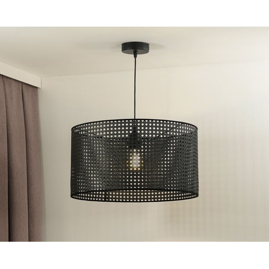Duolla - Kattokruunu johdossa ROLLER RATTAN 1xE27/15W/230V halkaisija 45 cm musta