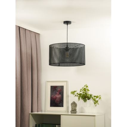 Duolla - Kattokruunu johdossa ROLLER RATTAN 1xE27/15W/230V halkaisija 45 cm musta