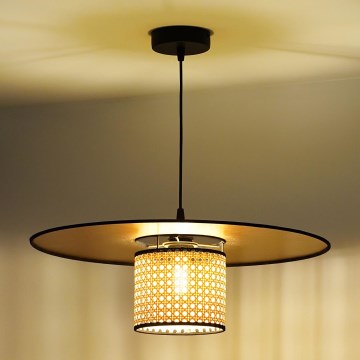 Duolla - Kattokruunu johdossa TOKYO RATTAN 1xE27/15W/230V halkaisija 50 cm kulta/rottinki
