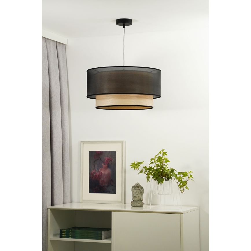 Duolla - Kattokruunu johdossa WOOD BOHO 1xE27/15W/230V halkaisija 45 cm musta/beige