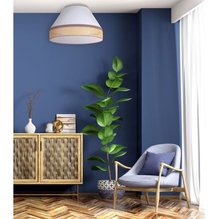 Duolla - Kattovalaisin AVIGNON 1xE27/15W/230V d. 50 cm valkoinen/rottinki