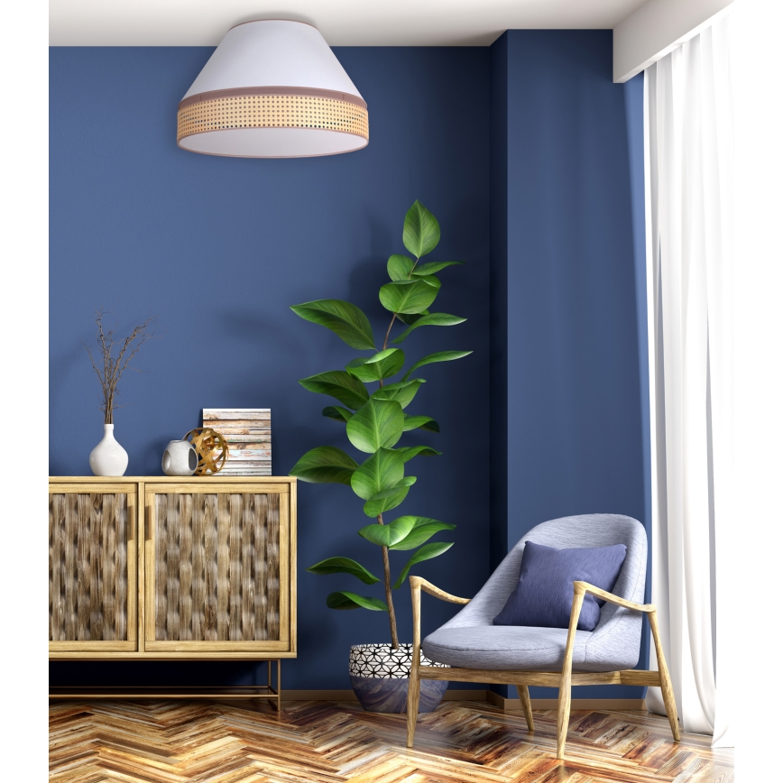 Duolla - Kattovalaisin AVIGNON 1xE27/15W/230V d. 50 cm valkoinen/rottinki