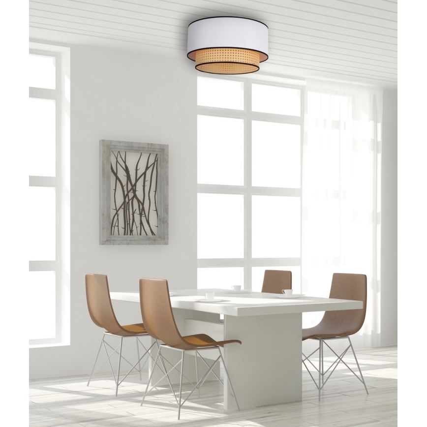 Duolla - Kattovalo BOHO 1xE27/15W/230V halkaisija 45 cm valkoinen/rottinki