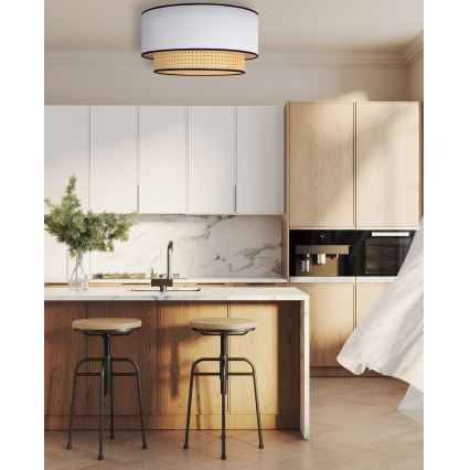 Duolla - Kattovalo BOHO 1xE27/15W/230V halkaisija 45 cm valkoinen/rottinki