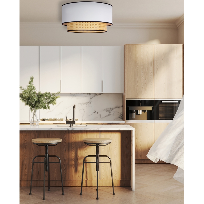 Duolla - Kattovalo BOHO 1xE27/15W/230V halkaisija 45 cm valkoinen/rottinki