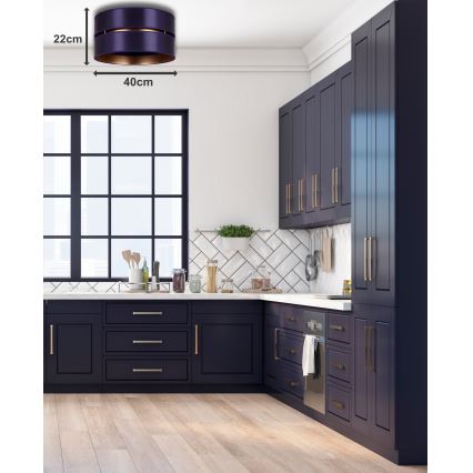 Duolla - Kattovalo DUO 1xE27/15W/230V halkaisija 40 cm sininen/kulta