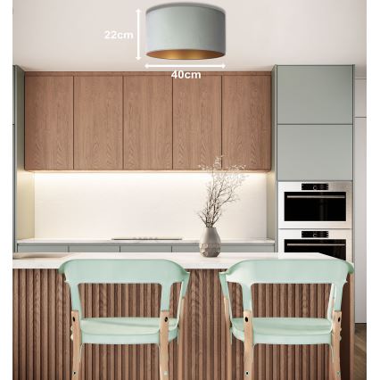 Duolla - Kattovalo ROLLER 1xE27/15W/230V halk. 40 cm vaalean vihreä/kulta