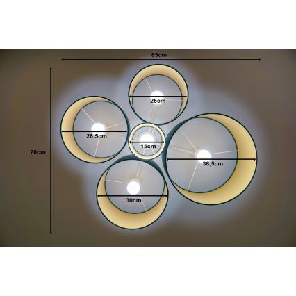 Duolla - Kattovalo ROLLER PENTO 5xE27/60W/230V vihreä/kulta