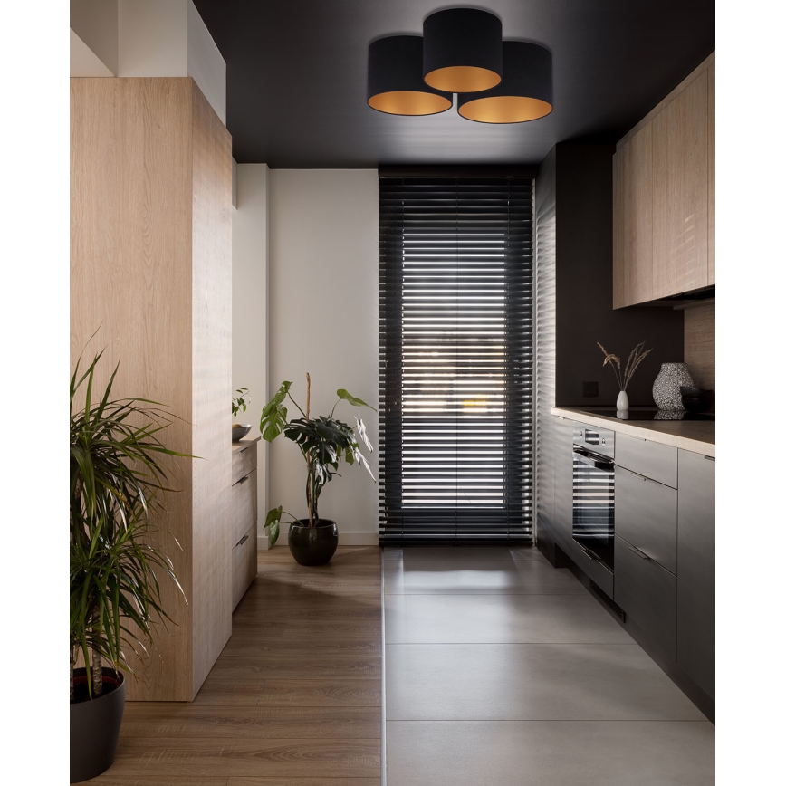 Duolla - Kattovalo ROLLER TRIO 3xE27/60W/230V musta/kulta