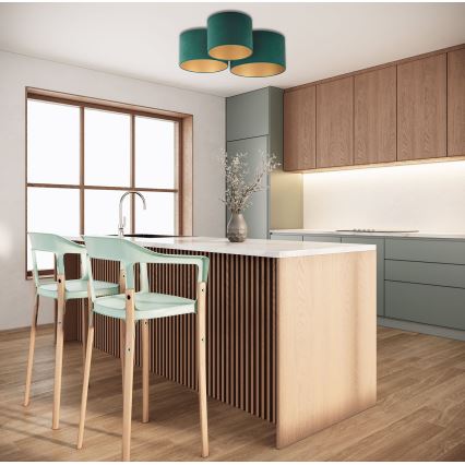 Duolla - Kattovalo ROLLER TRIO 3xE27/60W/230V vihreä/kulta