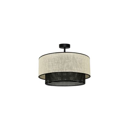 Duolla - Kiinteä kattokruunu RATTAN YUTE 1xE27/15W/230V halkaisija 45 cm kerma/musta