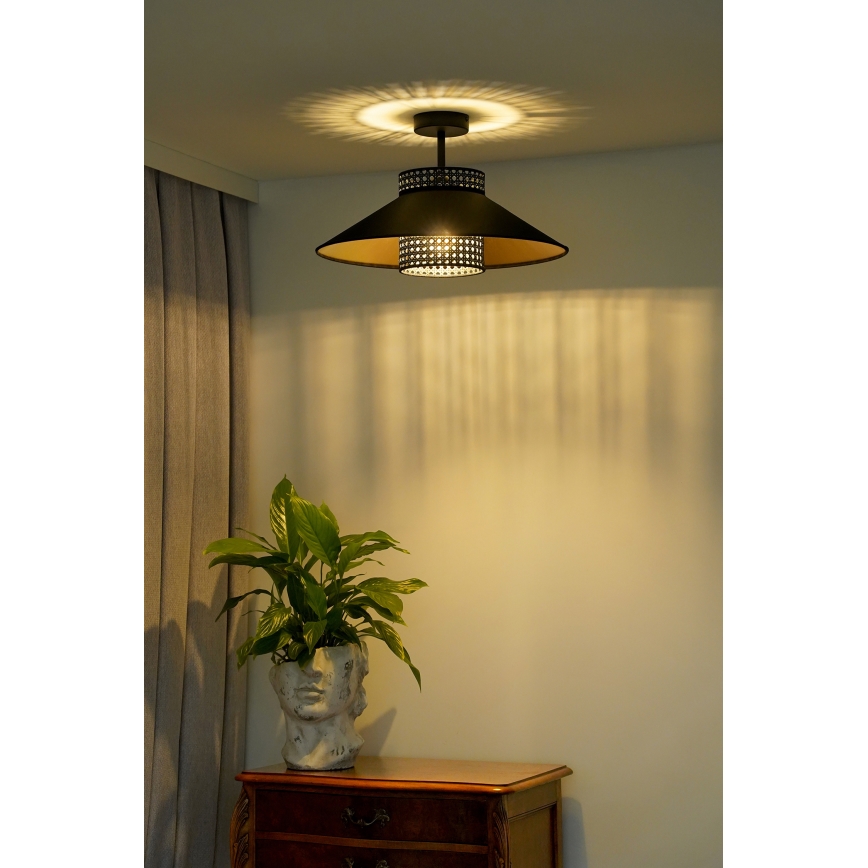 Duolla - Kiinteä kattokruunu RIO RATTAN 1xE27/15W/230V halkaisija 45 cm musta/kulta