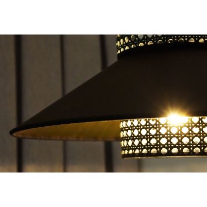 Duolla - Kiinteä kattokruunu RIO RATTAN 1xE27/15W/230V halkaisija 45 cm musta/kulta