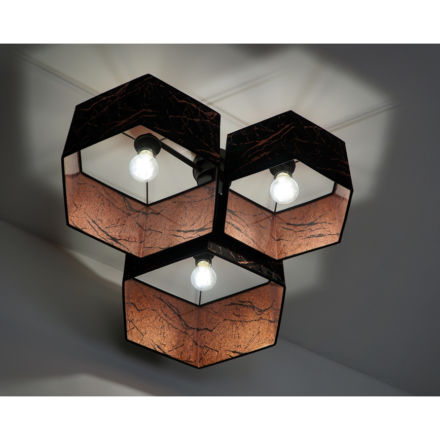 Duolla - Kiinteä kattokruunu ROLLER TRIO HEX 3xE27/15W/230V musta/kupari