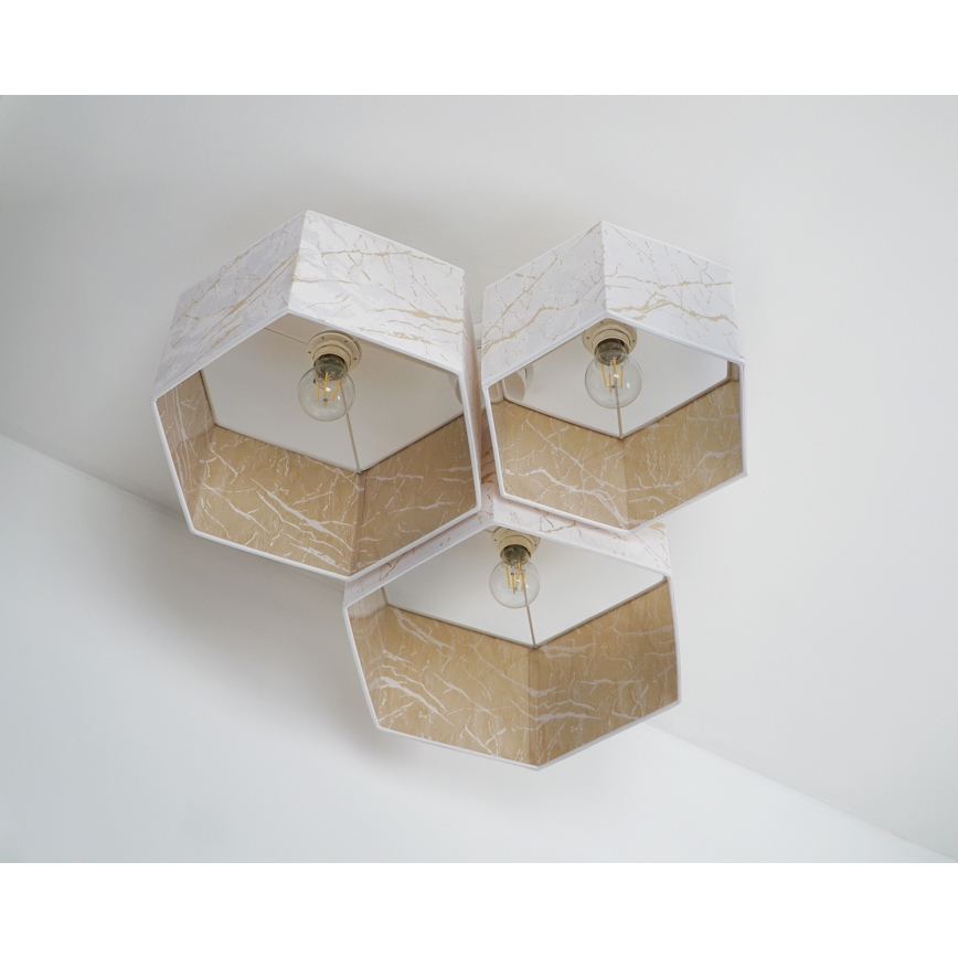 Duolla - Kiinteä kattokruunu ROLLER TRIO HEX 3xE27/15W/230V valkoinen/kulta