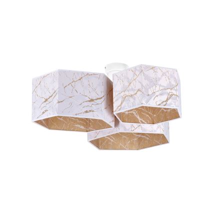 Duolla - Kiinteä kattokruunu ROLLER TRIO HEX 3xE27/15W/230V valkoinen/kulta