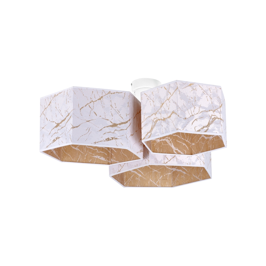 Duolla - Kiinteä kattokruunu ROLLER TRIO HEX 3xE27/15W/230V valkoinen/kulta