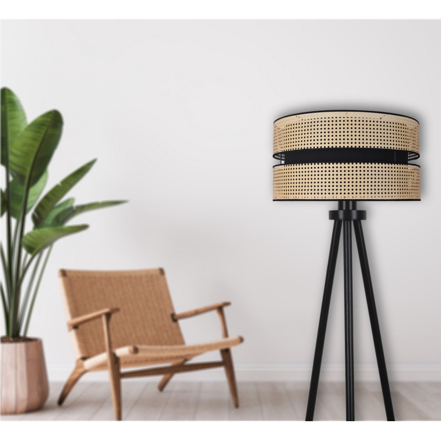 Duolla - Lattialamppu DUO 1xE27/15W/230V halkaisija 40 cm rottinki/musta