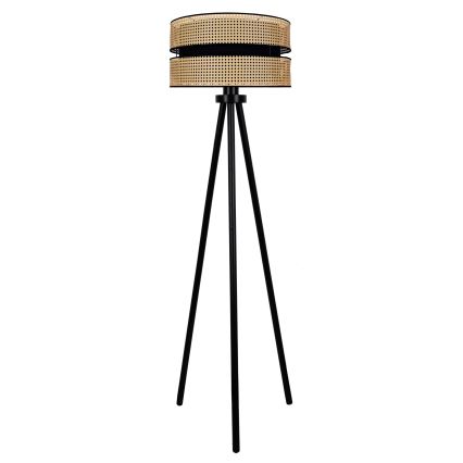 Duolla - Lattialamppu DUO 1xE27/15W/230V halkaisija 40 cm rottinki/musta