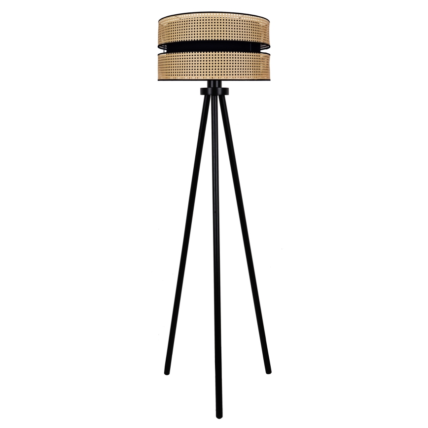 Duolla - Lattialamppu DUO 1xE27/15W/230V halkaisija 40 cm rottinki/musta