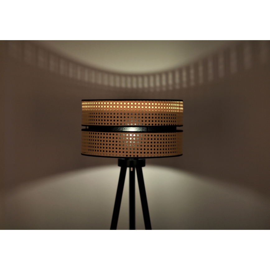 Duolla - Lattialamppu DUO 1xE27/15W/230V halkaisija 40 cm rottinki/musta