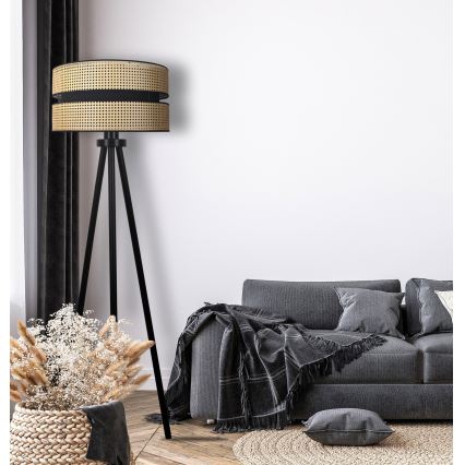 Duolla - Lattialamppu DUO 1xE27/15W/230V halkaisija 40 cm rottinki/musta