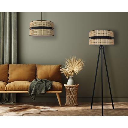 Duolla - Lattialamppu DUO 1xE27/15W/230V halkaisija 40 cm rottinki/musta