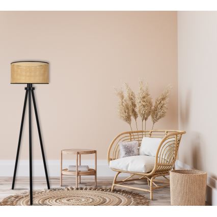 Duolla - Lattialamppu ROLLER 1xE27/15W/230V halkaisija 45 cm rottinki/musta