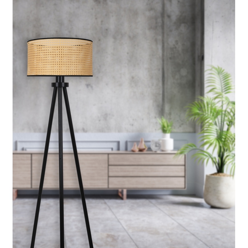 Duolla - Lattialamppu ROLLER 1xE27/15W/230V halkaisija 45 cm rottinki/musta