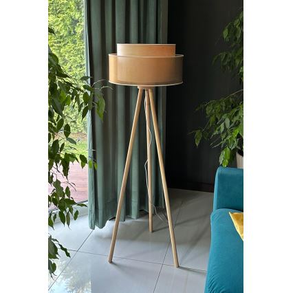 Duolla - Lattialamppu WOOD BOHO 1xE27/15W/230V halkaisija 45 cm kupari/ruskea/beige