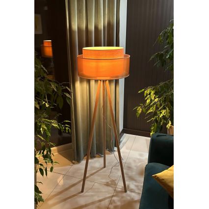 Duolla - Lattialamppu WOOD BOHO 1xE27/15W/230V halkaisija 45 cm kupari/ruskea/beige