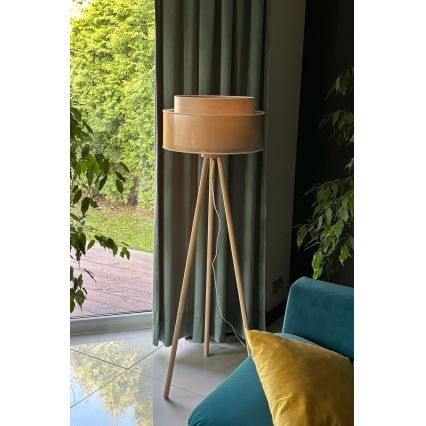Duolla - Lattialamppu WOOD BOHO 1xE27/15W/230V halkaisija 45 cm kupari/ruskea/beige