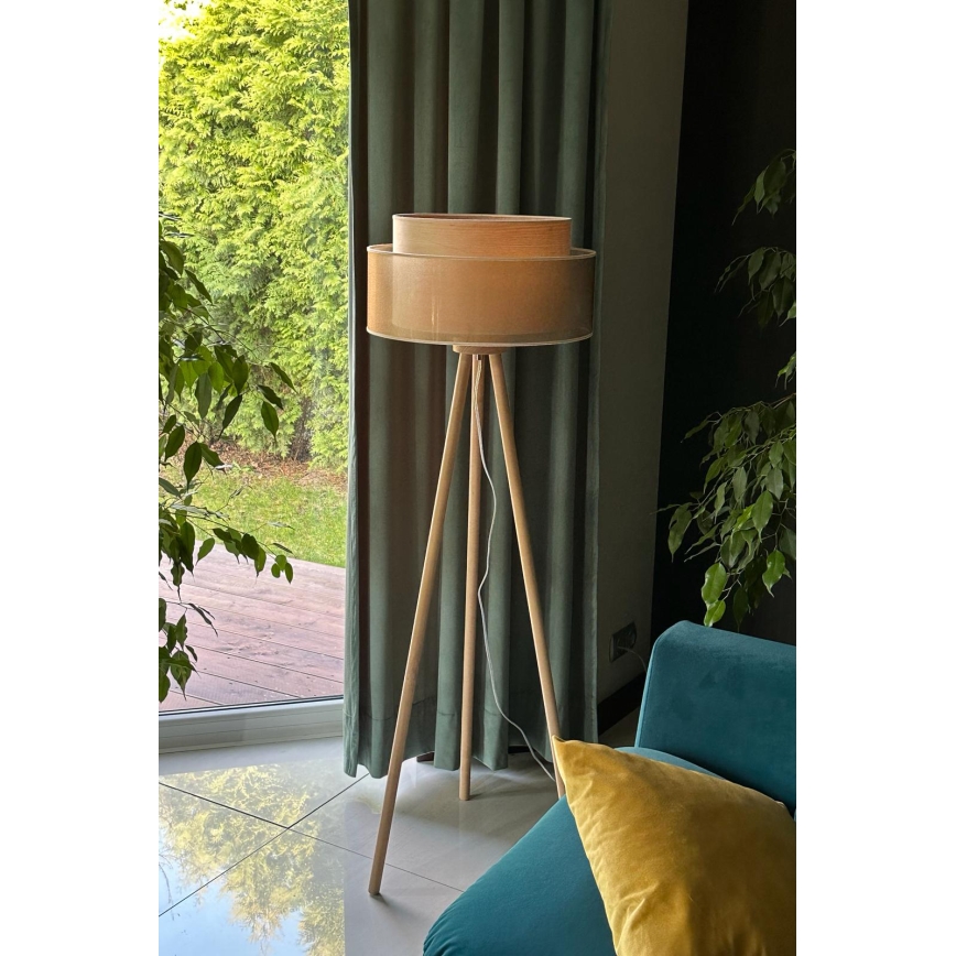 Duolla - Lattialamppu WOOD BOHO 1xE27/15W/230V halkaisija 45 cm kupari/ruskea/beige