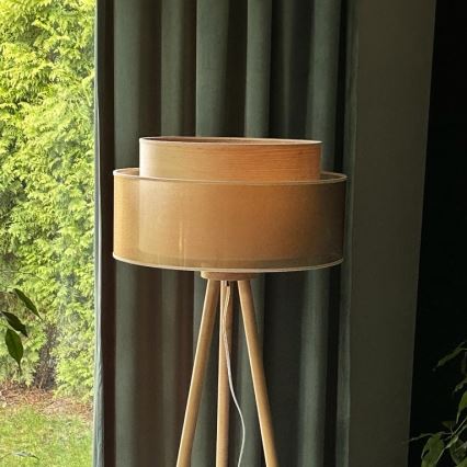 Duolla - Lattialamppu WOOD BOHO 1xE27/15W/230V halkaisija 45 cm kupari/ruskea/beige