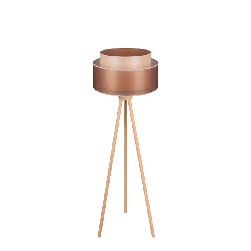 Duolla - Lattialamppu WOOD BOHO 1xE27/15W/230V halkaisija 45 cm kupari/ruskea/beige