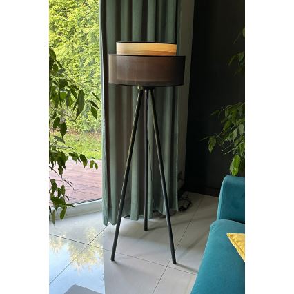 Duolla - Lattialamppu WOOD BOHO 1xE27/15W/230V halkaisija 45 cm musta/beige