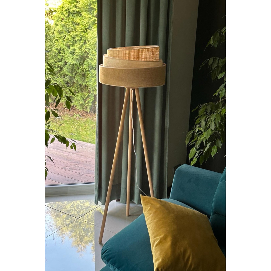 Duolla - Lattialamppu YUTE TRIO 1xE27/15W/230V halkaisija 45 cm ruskea/harmaa/beige