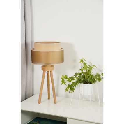 Duolla - Pöytävalaisin WOOD BOHO 1xE27/15W/230V halkaisija 25 cm kupari/ruskea/beige