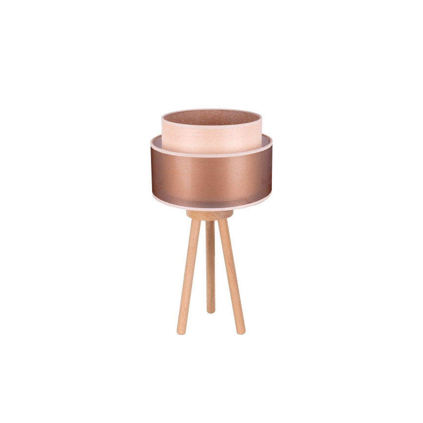 Duolla - Pöytävalaisin WOOD BOHO 1xE27/15W/230V halkaisija 25 cm kupari/ruskea/beige