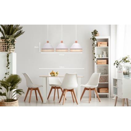 Duolla - Riippuvalaisin AVIGNON 3xE27/15W/230V valkoinen/rottinki