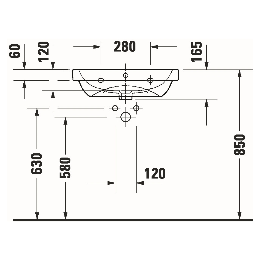 Duravit 23986000002 - Seinälle asennettava pesuallas D-CODE 60x46 cm keramiikka/kiiltävä valkoinen
