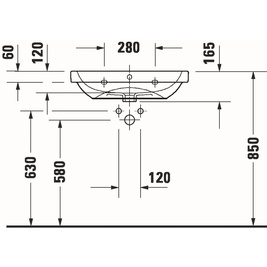 Duravit 23986500002 - Seinäasennettava pesuallas D-CODE 65 x 46 cm keraaminen/kiiltävä valkoinen