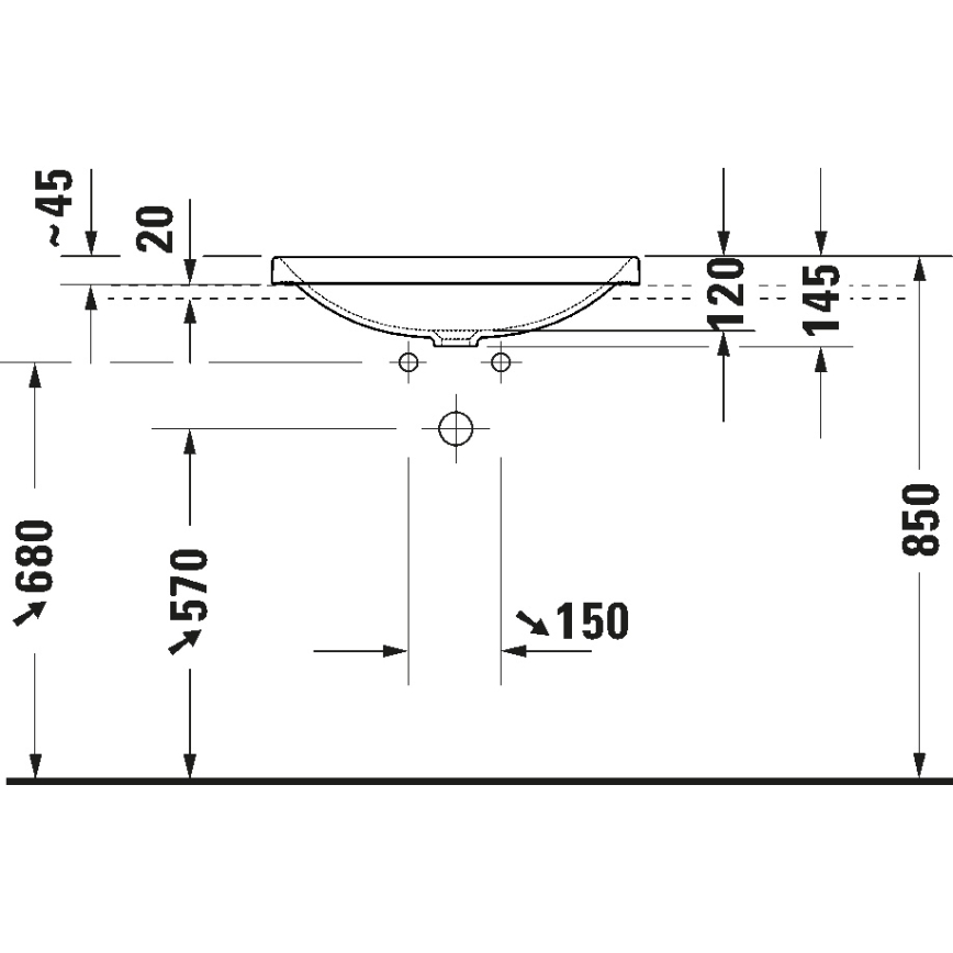 Duravit 358600079 - Upotettava pesuallas D-NEO 60x44 cm keramiikka/kiiltävä valkoinen