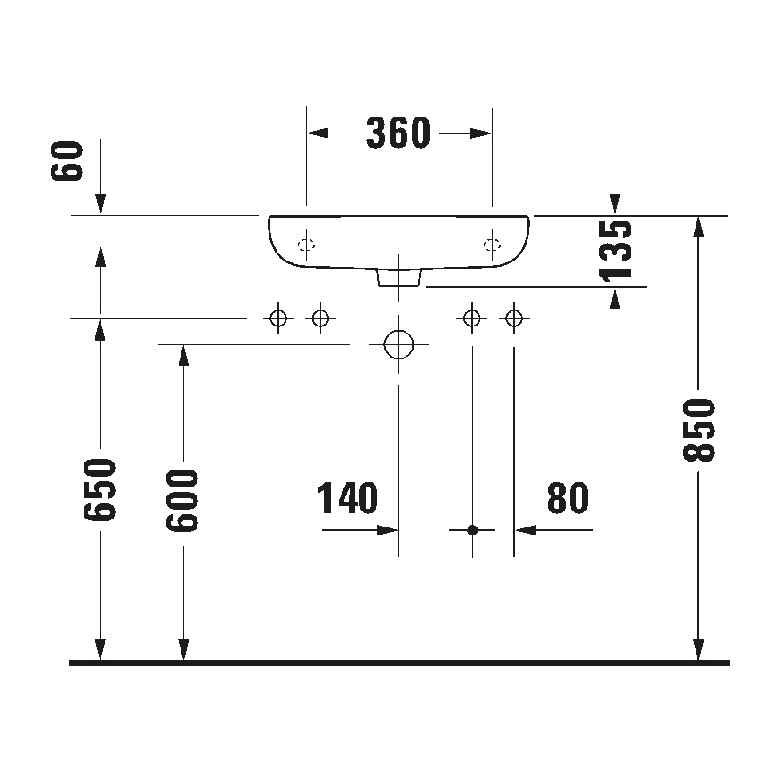 Duravit 7065000092 - Seinäkiinnitteinen pesuallas D-CODE 50x22 cm keramiikka/kiiltävä valkoinen
