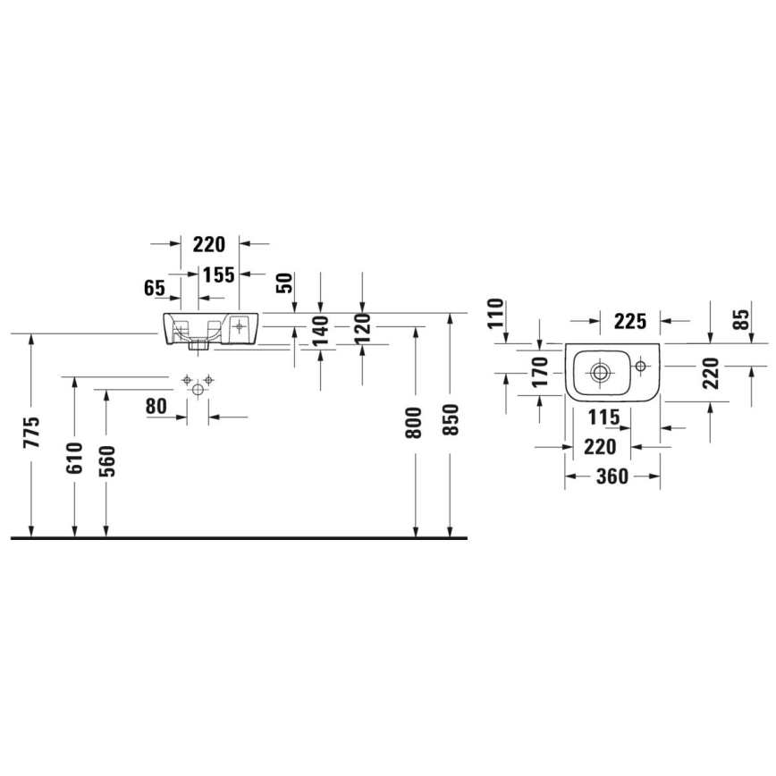 Duravit 7453600412 - Seinään asennettava pesuallas D-NEO 36x22 cm keramiikka/kiiltävän valkoinen