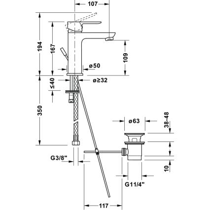 Duravit DC1023001046 - Pesuallashana + pohjaventtiili D-CODE mattamusta