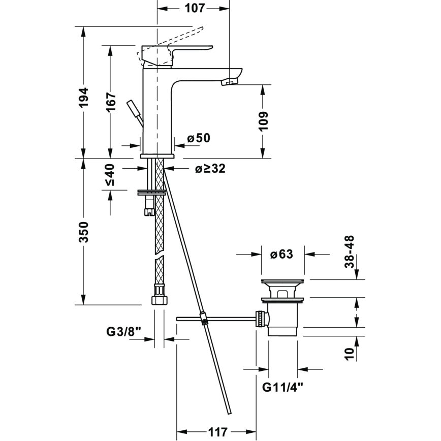Duravit DC1023001046 - Pesuallashana + pohjaventtiili D-CODE mattamusta